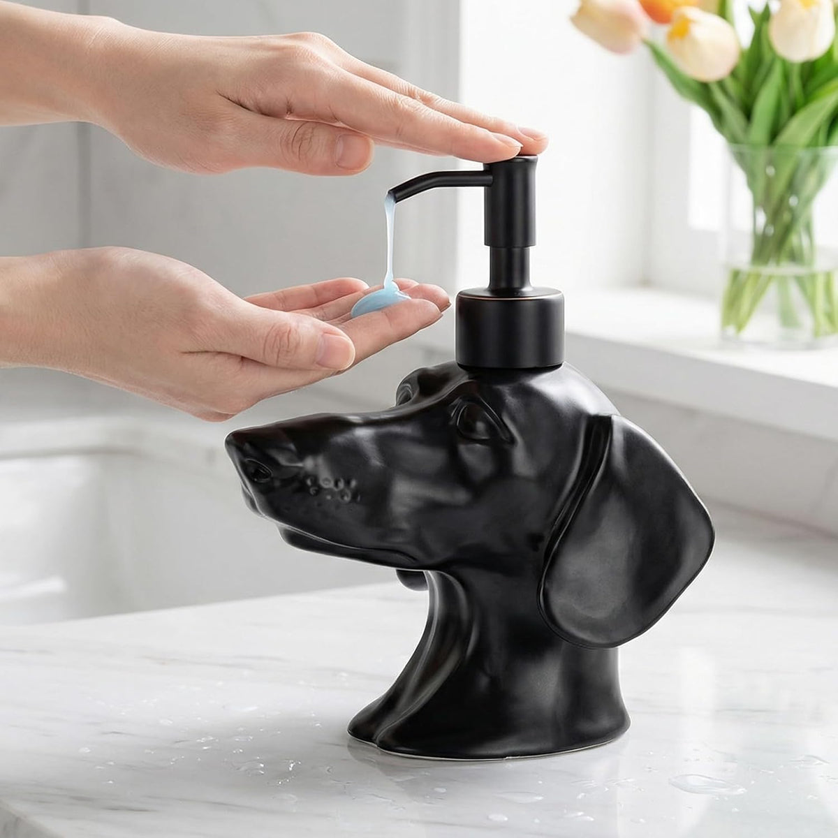 Artisanal Dachshund Stoneware Soap Dispenser