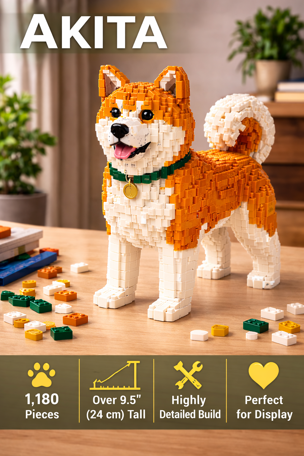 Akita Dog Building Block Model